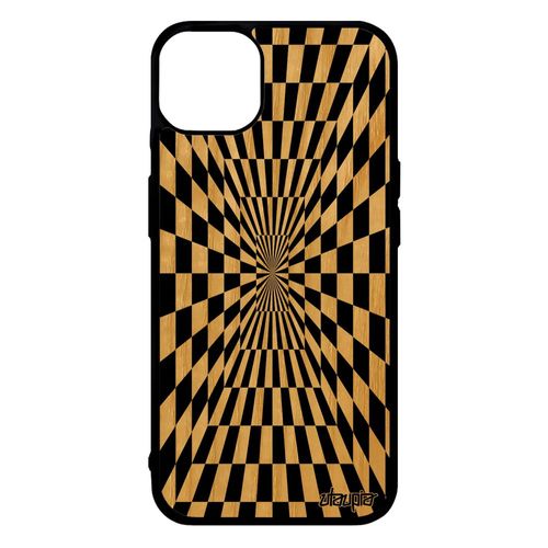Coque Iphone 14+ Plus En Bois Silicone Illusion D'optique Noir Case De Protection Art Visuel Noir Et Blanc Mirage Smartphone