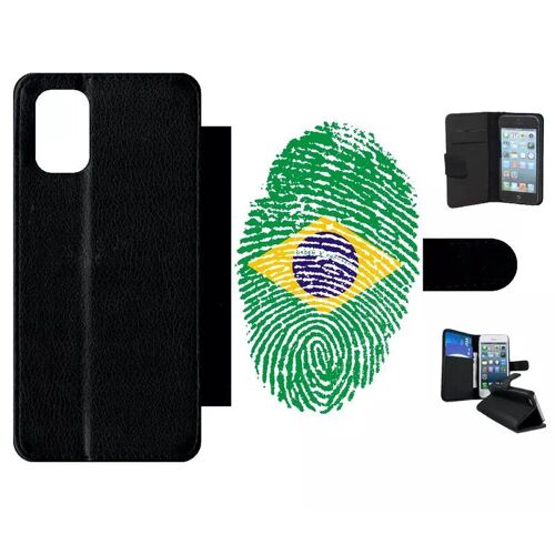 Etui À Rabat Pour Galaxy A71 - Empreinte Digitale Drapeau Bresil Brazil - Simili-Cuir - Noir