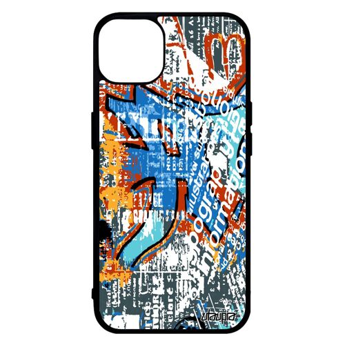 Coque iPhone 14 silicone street art peinture mobile ecriture 256 Go fond dessin de protection tagué orange motif tag telephone