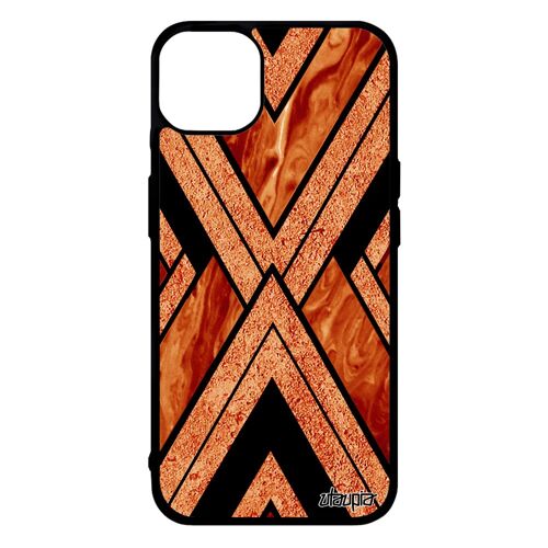 Coque marbre pour iPhone 14+ Plus silicone telephone granite mobile design noir fond geometrique effet portable pierre orange