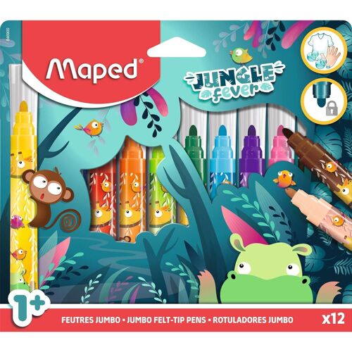 Maped Etui De 12 Feutres Jungle Fever Jumbo 1er Age Lavable