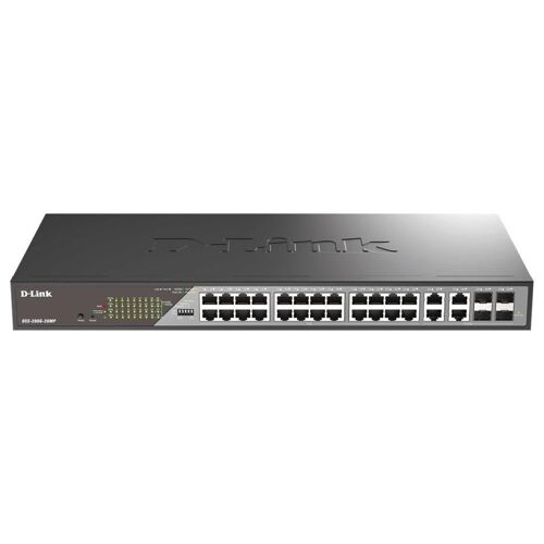 D-Link DSS 200G-28MP - Commutateur - Géré - 24 x 10/100/1000 (PoE) + 4 x combiné 1000Base-T - Montable sur rack - PoE (370 W)
