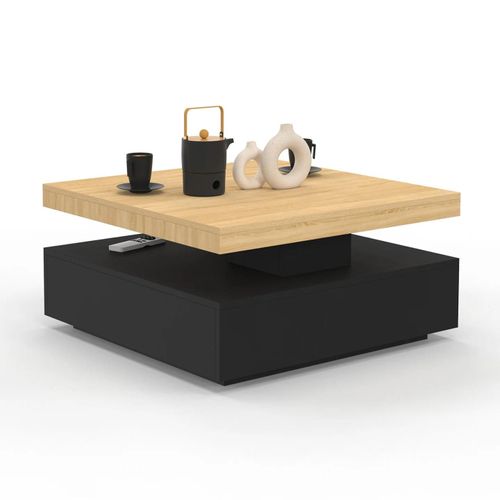 Table Basse Pivotante Thea Carrée Bois Et Noir