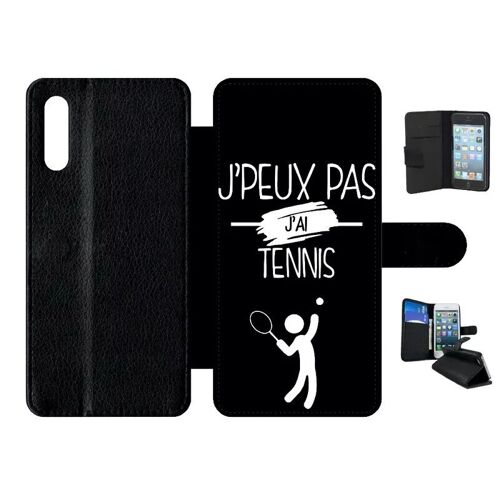 Etui À Rabat Pour Galaxy A70 - J Peux Pas J Ai Tennis Fond Noir - Simili-Cuir - Noir