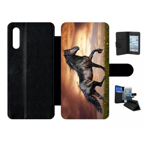 Etui À Rabat Pour Galaxy A70 - Magnifique Cheval Noir - Simili-Cuir - Noir