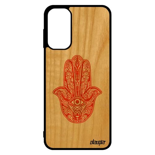 Coque bois silicone telephone M13 main de fatma SM-M135F talisman fille orange rigide symbole il etui made in France Samsung galaxy