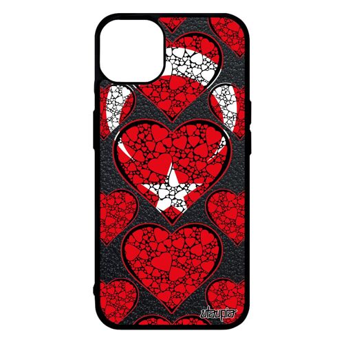 Coque en silicone drapeau turquie turc iPhone 14+ Plus metal de protection coeur foot jo jeux olympiques coupe du monde I love
