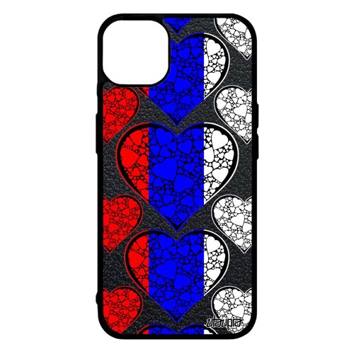 Coque drapeau russie russe iPhone 14+ Plus silicone coeur I love foot antichoc design housse coupe d'europe Euro smartphone de