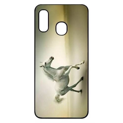 Coque Pour Galaxy A30 - Cheval Blanc En Course - Noir
