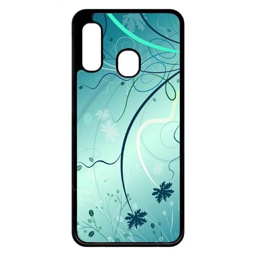 Coque pour galaxy a20e - abstrait turquoise fleur - noir