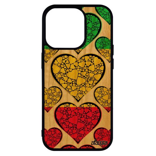 Coque Drapeau Mali Malien Antichoc Pour Iphone 14 Pro En Bois Silicone Foot Coeur Football Coupe D'afrique Can Basket Jo De