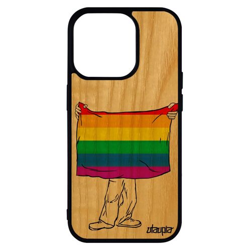 Coque En Bois Silicone Iphone 14 Pro Drapeau Gay Pride Pas Cher Gaypride Lesbien Lgbt Marche Des Fiertés Rigide Housse Rainbow