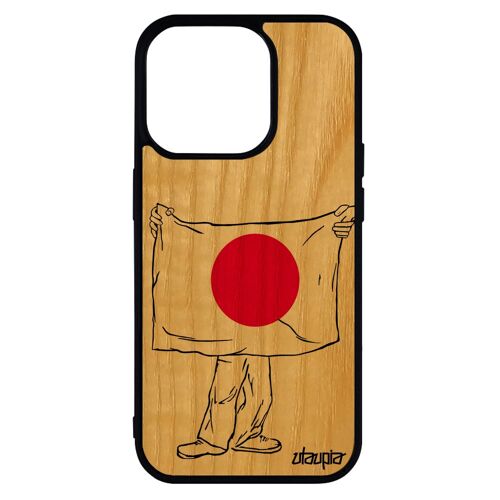 Coque iPhone 14 pro bois silicone drapeau japon japonais basket design 4G jo foot housse jeux olympiques coupe du monde noir