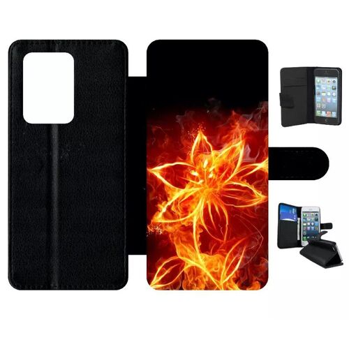 Etui À Rabat Pour Galaxy S20 Ultra - Fleur En Feu Fire Flowers - Simili-Cuir - Noir