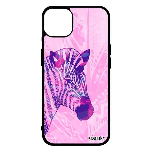 Coque Silicone Iphone 14+ Plus Zebre Africain Violet Etui Animaux Dessin Tribal Azteque Noir Et Blanc Ethnique Coloré Tanzanie