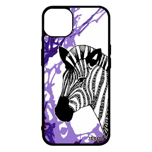 Coque Iphone 14+ Plus Silicone Zebre Cheval Azteque Noir Et Blanc De Protection Telephone Ethnique Afrique Antichoc Tanzanie