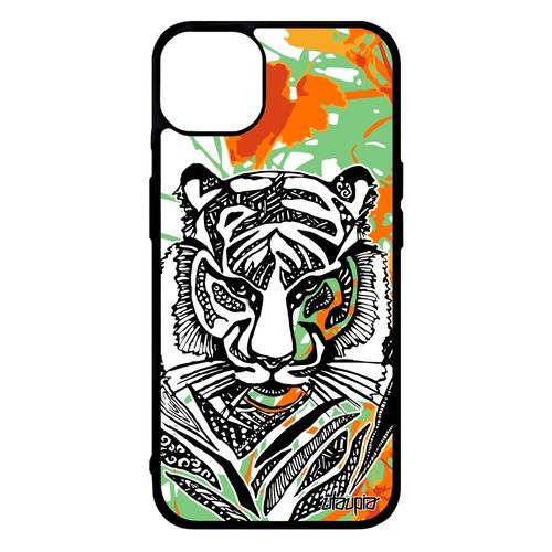 Coque Tigre Pour Iphone 14+ Plus Silicone Noir Fleur Feuilles Orange Ethnique Blanc 256 Go Tasmanie Animaux Azteque Dessin De