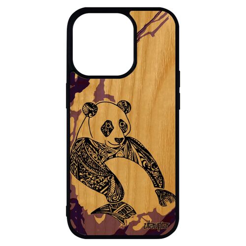 Coque Silicone Iphone 14 Pro Max Bois Panda Cover Dessin Ours Chine Mobile Case Azteque Couleur Violet Souple Housse Animal De
