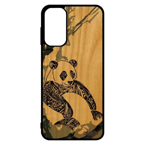 Coque M13 bois veritable silicone panda Gris tatouage peinture cadeau d'anniversaire ethnique original dessin case de Samsung galaxy