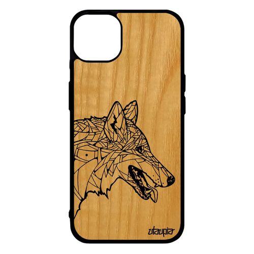 Coque En Bois Loup Iphone 14+ Plus Silicone Tribal Case Noir Personnalisé Solitaire Azteque Hiver Noir Et Blanc Telephone De