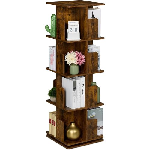 Ytseazn-Petite Bibliothèque Rotative À 360°,4 Niveaux,Design Industriel,Pour Vos Livres,125,5x39x39cm,Marron