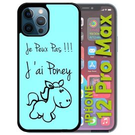 Coque Pour Iphone 12 Pro Max - Citation Poney Turquoise - Noir