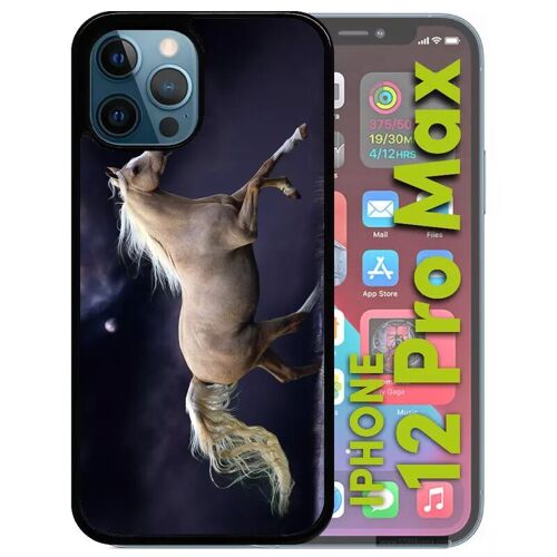 Coque Pour Iphone 12 Pro Max - Cheval Fond Prune - Noir