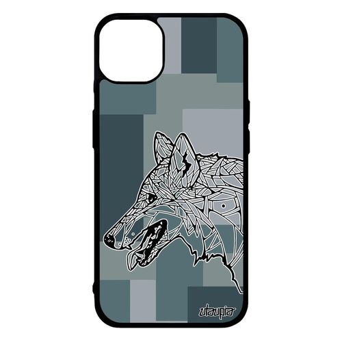 Coque En Silicone Pour Iphone 14+ Plus Loup Hiver Etui Souple Carré Graphique Chien Gris Azteque Animal Aluminium Geometrique