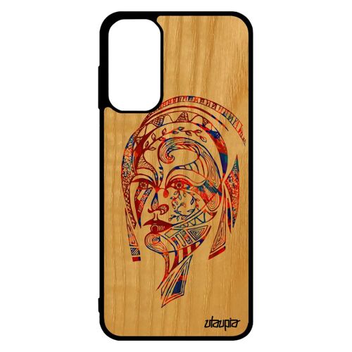 Coque femme M13 en bois veritable silicone pastel housse graphique ethnique Bleu tribal motif fille tattoo animaux de Samsung galaxy