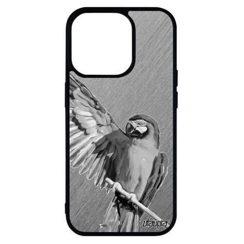 Coque Silicone Iphone 14 Pro Perroquet Animaux Design Noir Animal Tropical Housse Dessin Texture Perruche Effet Telephone Gris