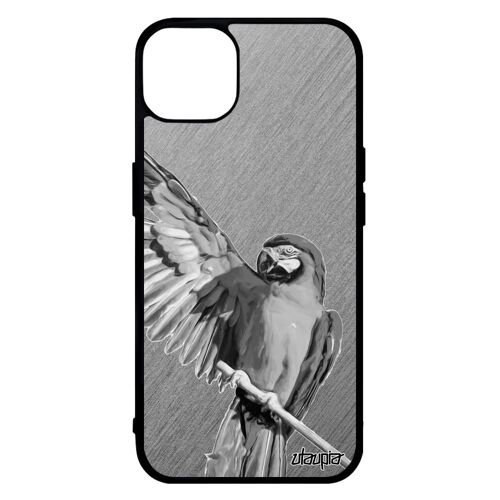 Coque Pour Iphone 14 En Silicone Perroquet Animaux Perruche Effet Animal Aluminium Portable Texture Mobile Telephone Gris Noir
