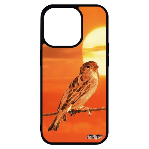 Coque pour iPhone 14 pro max silicone oiseau unique rigide animaux orange design ciel animal housse moineau petit nature etui