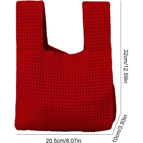 Sac fourre-tout de Noël réutilisable, sac fourre-tout de Noël, sac à tricoter fait main, sacs à tricoter grande capacité, rouge, voir la description