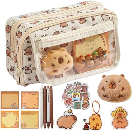 Trousse Capybara, Trousse En Peluche Capybara, Trousse Capybara Grande Capacité, Portable, Jolie Trousse À Fermeture Éclair, Trousse Multicouche, Multicolore, Voir Description, Voir