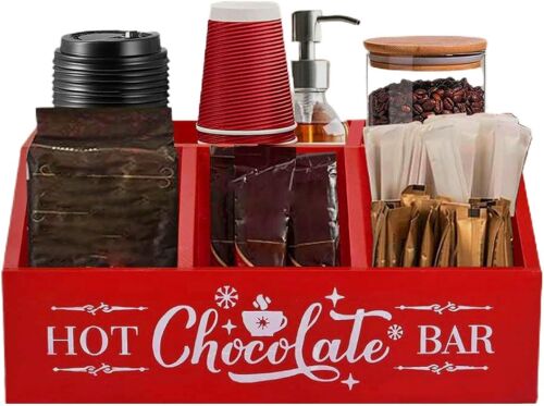 Boîte À Collations De Noël, Station De Café En Bois, Boîtes À Collations De Noël, Boîte En Bois De Noël Avec 5 Compartiments, Organisateur De Panier De Noël, Boîte De Rangement Festive 2024 En Bois Massif