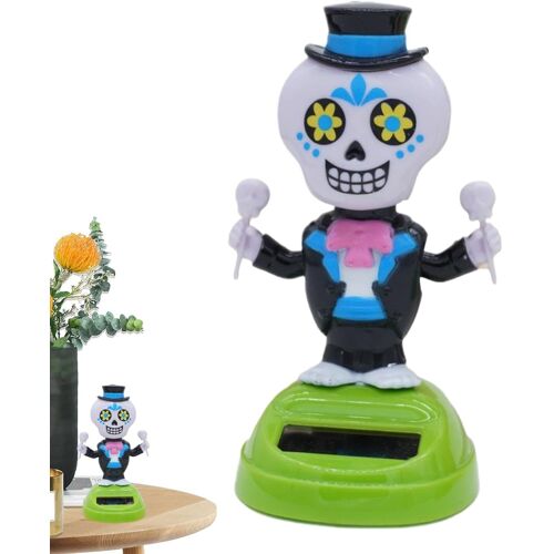 Figurines Solaires Pour Tableau De Bord - Têtes Mobiles Décoratives, Squelette Effrayant Avec Tête Mobile Pour Bureau, Voiture Et Décoration
