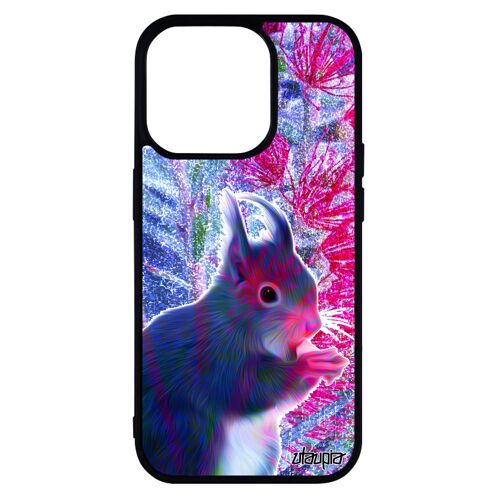 Coque iPhone 14 pro silicone ecureuil bleu nature mignon de protection dessin personnalisé design housse animal made in France