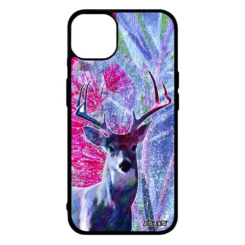 Coque cerf iPhone 14+ Plus silicone TPU nature 512 Go telephone rigide animaux design gibier animal faon bumper antichoc foret