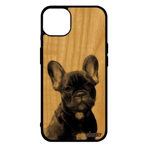 Coque Chien Iphone 14+ Plus Bois Silicone Jolie Animaux Animal Canin Case Housse Nature Design Bulldog Mobile Chiot Gris De