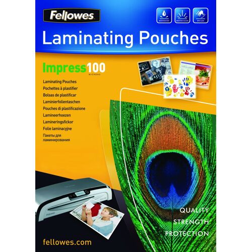 Fellowes Laminating Pouches - 100 Microns - Pack De 100 - 216 X 303 Mm Pochettes Plastifiées