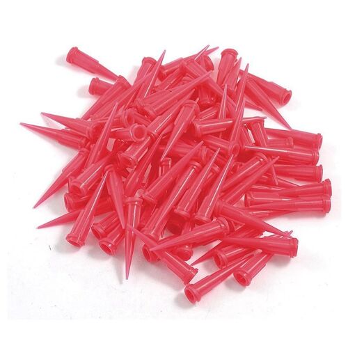 Distributeur de colle à tête d'épingle conique en plastique, jauge 25, taille d'ouverture de 0.26mm, rouge, lot de 300
