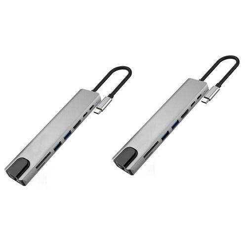 Airies 8 de 2X USB C dans 1 adaptateur multiport de type C avec le port de 4K HDMI, port de Ethernet 1000Mbps RJ45, alimentation USB-C