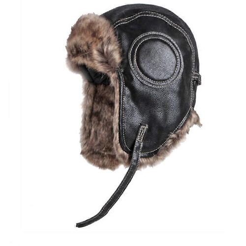 Evago Chapeau En Cuir De Fourrure Respectueux De L'environnement Ushanka Cossack Trooper Trapper Aviator Bomber Hat Chapeau D'hiver Doublé D'oreille Avec Mentonnière-Style 1-Adulte-Femme