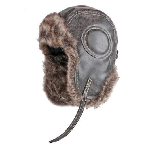 Evago Chapeau En Cuir De Fourrure Respectueux De L'environnement Ushanka Cossack Trooper Trapper Aviator Bomber Hat Chapeau D'hiver Doublé D'oreille Avec Mentonnière-Style 2-Adulte-Femme