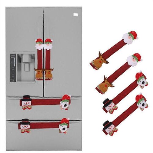 EVAGO Un ensemble de 4 couvercles de poignée de porte de réfrigérateur de Noël, couverture de polaire 3D pour réfrigérateur à double porte, cuisine micro-ondes lave-vaisselle poignées décorations-UN