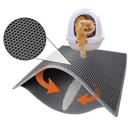 Tapis De Litière Pour Chat Evago, Durables, Faciles À Nettoyer, Tapis Double Couche En Nid D'abeille Doux-Gris-L