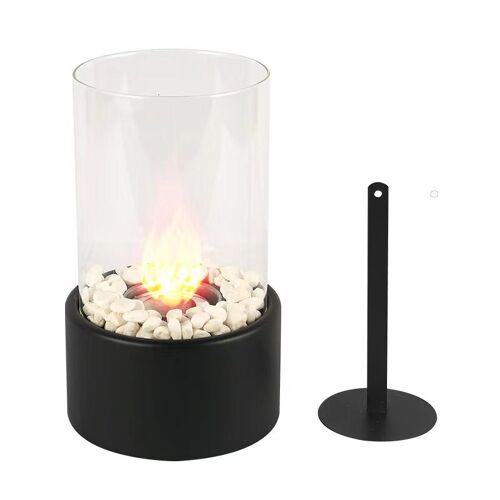 Cheminée de table au bioéthanol avec décoration de petites pierres, intérieur l'extérieur foyer portable à combustion propre pour , 16x 27cm