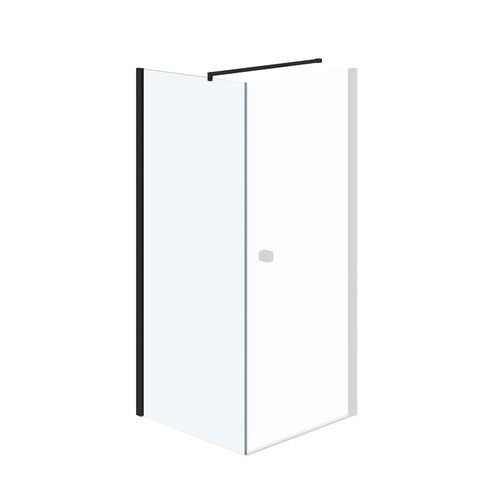 Retour pour porte de douche 90×180 cm verre trempé 5mm - Finition noire - DARK ELEMENTARY