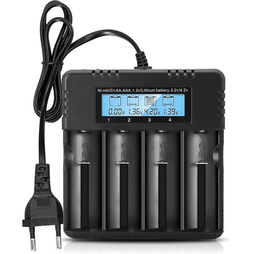 Chargeur LCD Universel pour Batteries Lithium-ION 3.7V avec 4 Fentes-Compatible 18650,26650,26500,26700,14500,16340-Chargeur de Piles Rechargeables