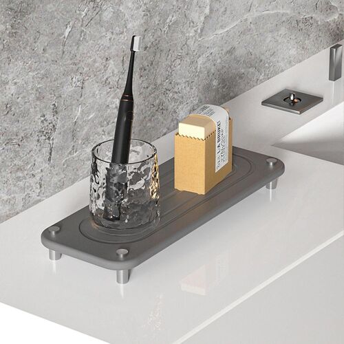 Plateau Salle de Bain Diatomite, Plateau Décoratif Cuisine, Plateaux de Rangement pour Toilette, Organisateur de Salle de Bain pour Parfum, Bougies, Savon, Bijoux (Gris Foncé, 28 x 11 cm)